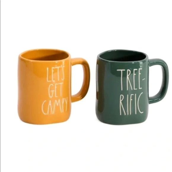Rae Dunn Two Pack Ceramic Coffee Mugs Lets get Campy NIB - Picture 1 of 1